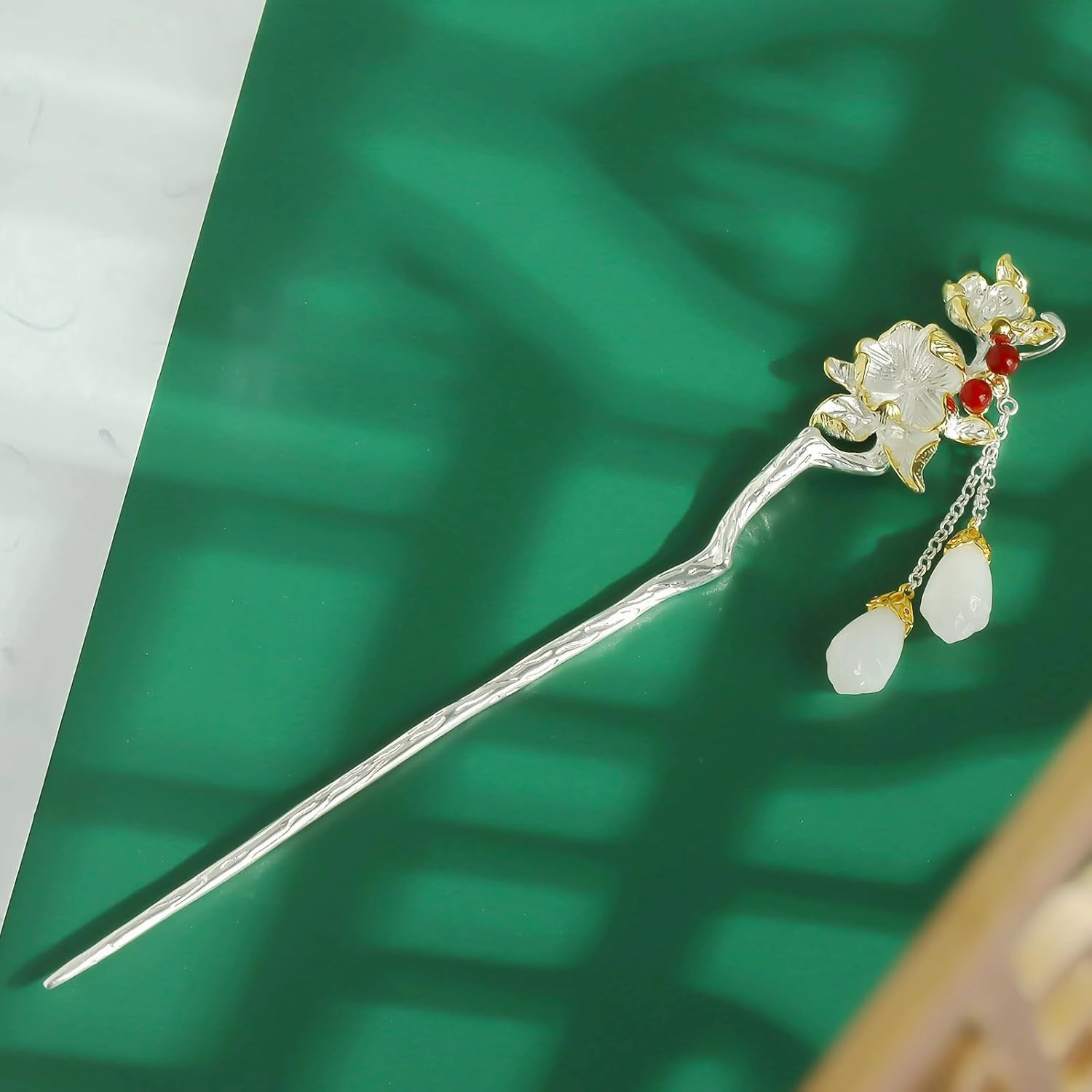 Plum Blossom with Jade S925 Silver Hanfu hairpin Chinese ancient hairpin headwear classical hair pin Han element (Plum blossom)