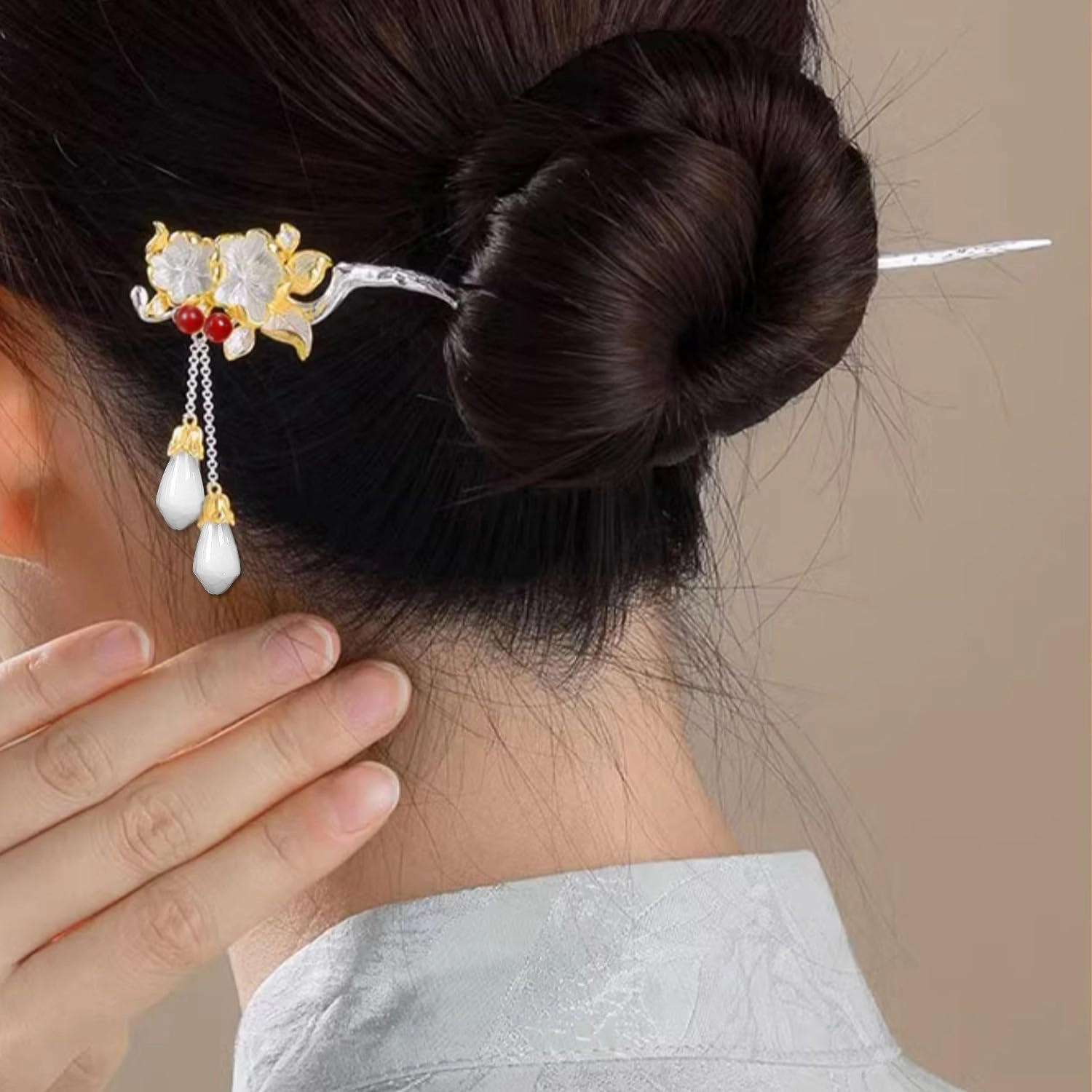 Plum Blossom with Jade S925 Silver Hanfu hairpin Chinese ancient hairpin headwear classical hair pin Han element (Plum blossom)