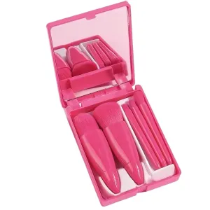 Portable 5-piece makeup brush set, travel makeup brush set, mini multi-functional makeup brush with mirror (rose red)