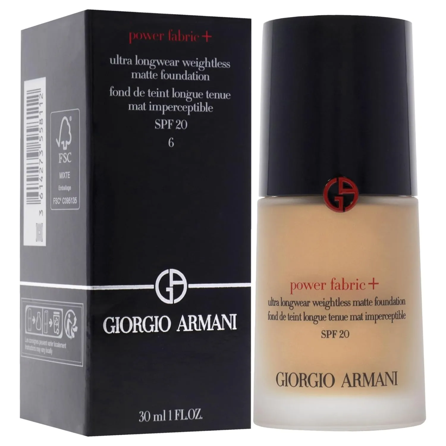 Power Fabric Plus Longwear Weightless Matte Foundation SPF 20-6 by Giorgio Armani for Women - 1 oz Foundation