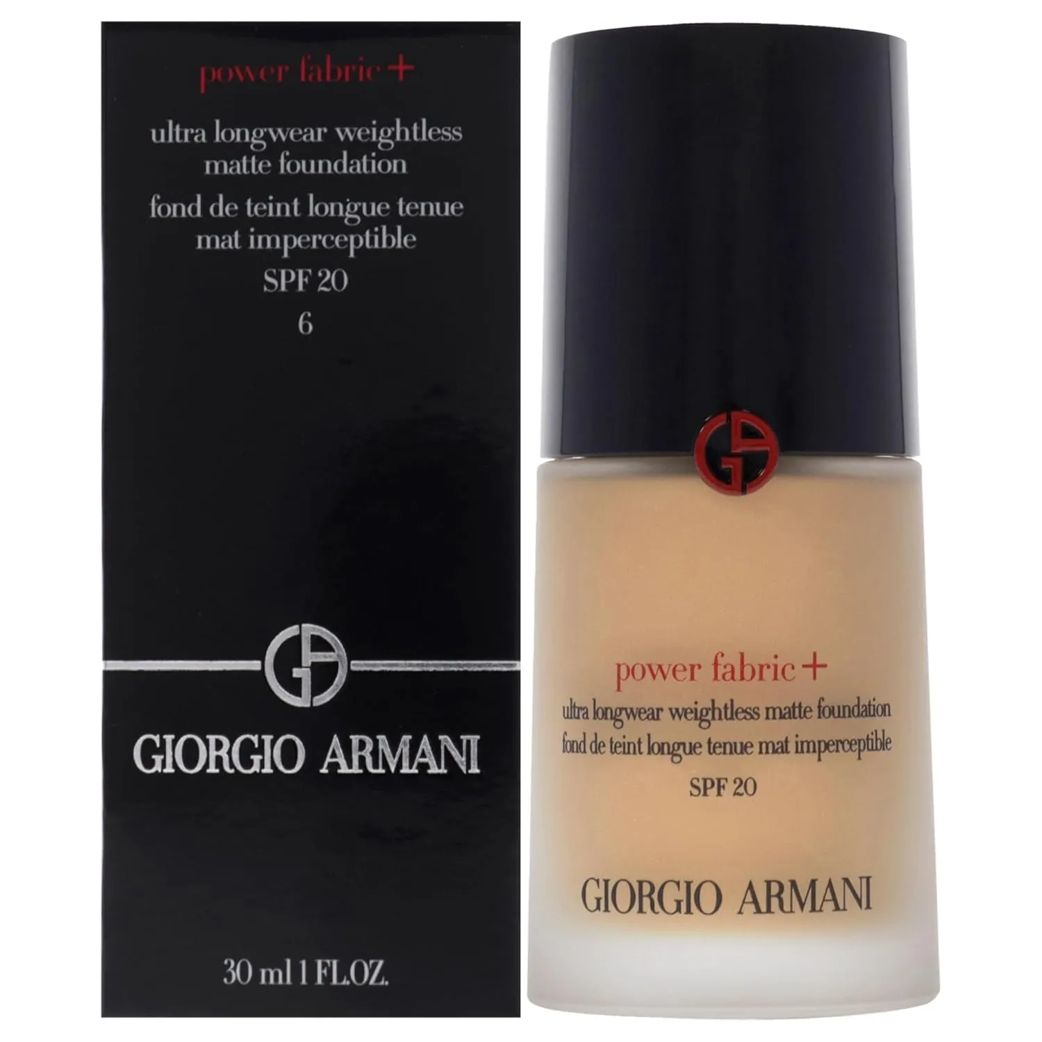 Power Fabric Plus Longwear Weightless Matte Foundation SPF 20-6 by Giorgio Armani for Women - 1 oz Foundation