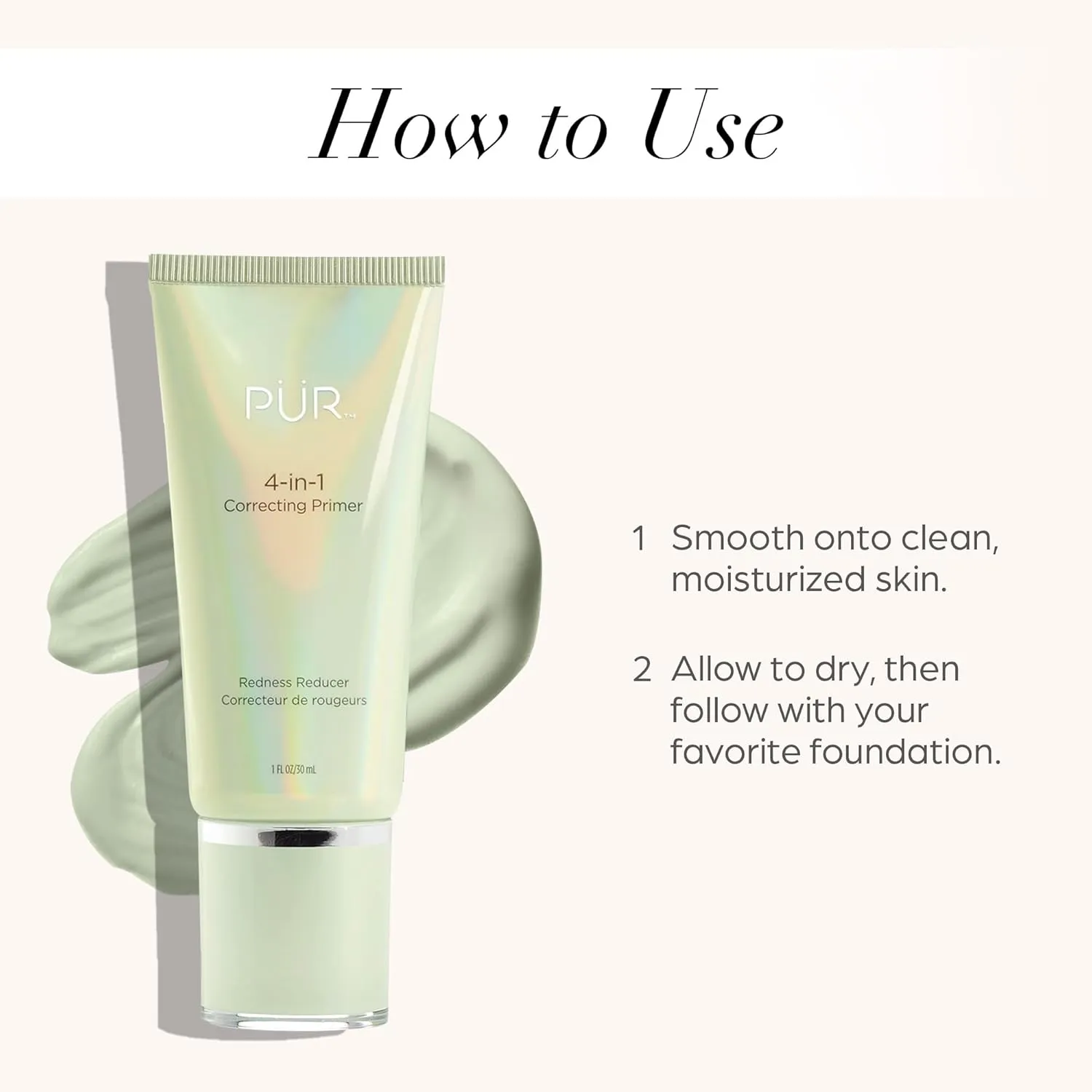 PÜR Beauty 4-in-1 Correcting Primer, Pore Reducer, Makeup Primer, Redness Reducer, Cruelty-Free, Lightweight Formula, Vegan Friendly