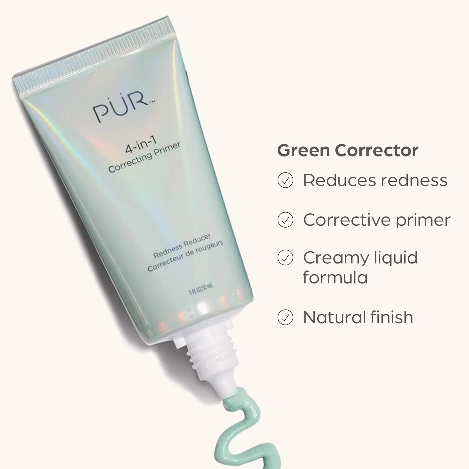 PÜR Beauty 4-in-1 Correcting Primer, Pore Reducer, Makeup Primer, Redness Reducer, Cruelty-Free, Lightweight Formula, Vegan Friendly