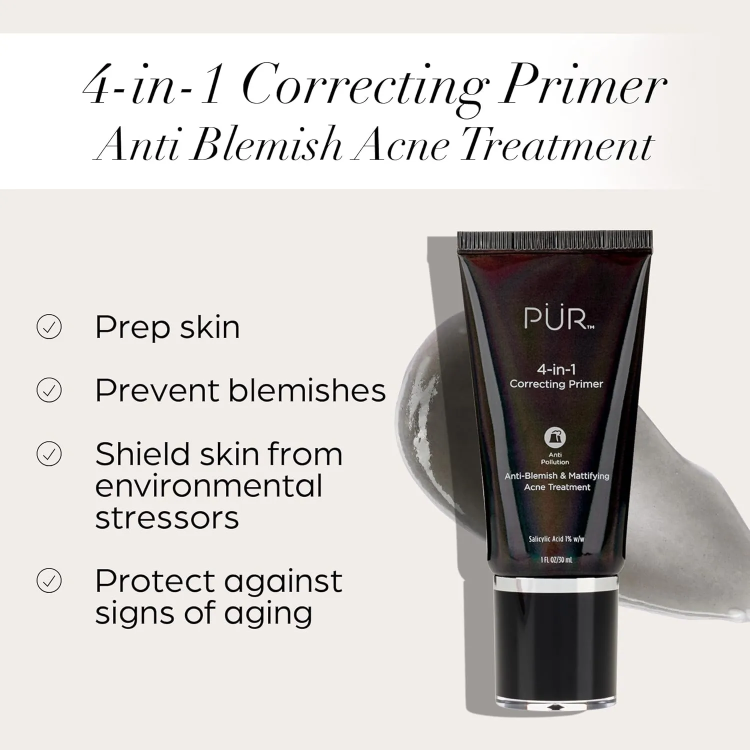 PÜR Beauty 4-in-1 Correcting Primer, Pore Reducer, Makeup Primer, Redness Reducer, Cruelty-Free, Lightweight Formula, Vegan Friendly