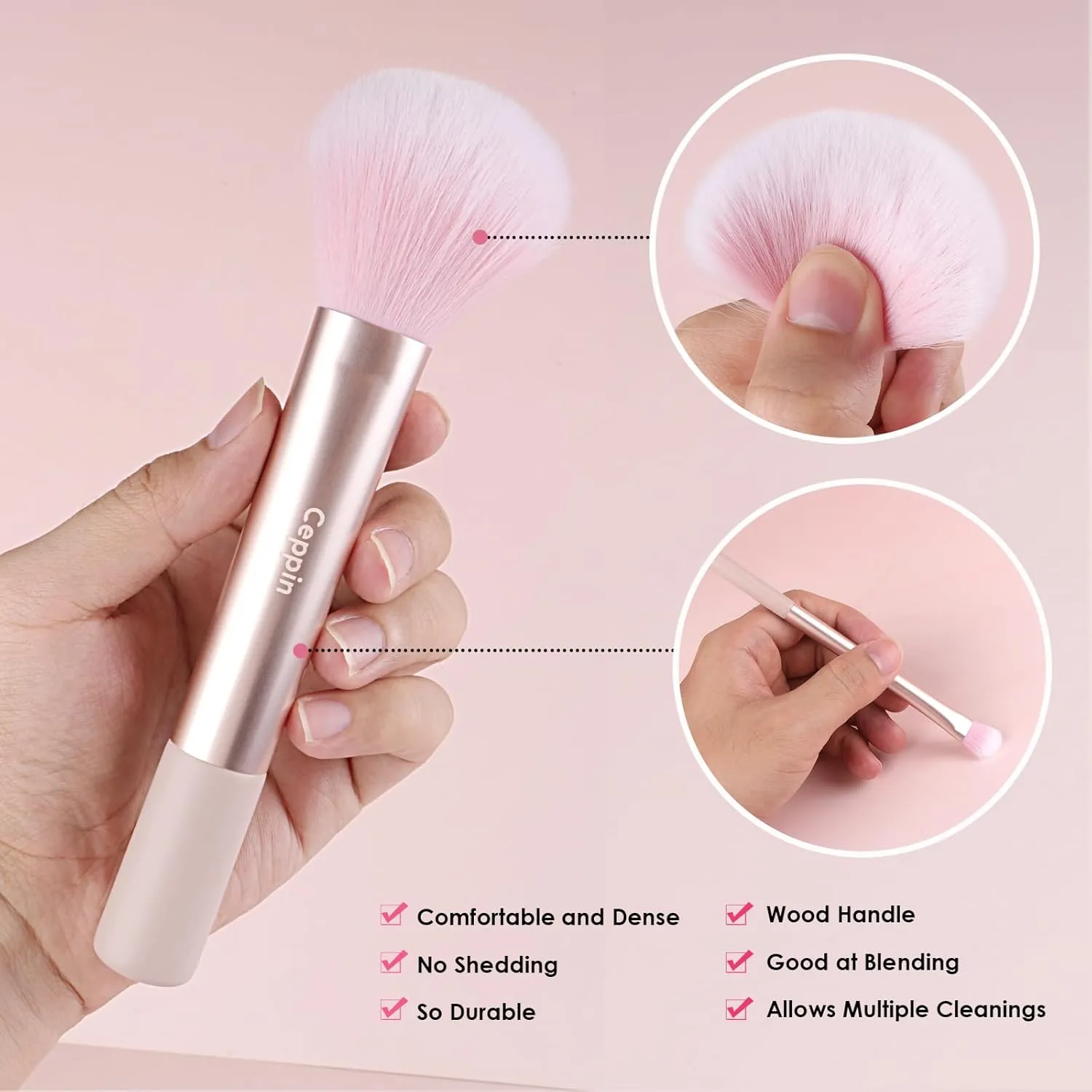 Professional Makeup Brushes 10Pcs, Premium Synthetic Make Up Brush Set, Powder Foundation Contour Blush Concealer Eye Shadow Blending Liner Makeup Brush Kit (Pink)