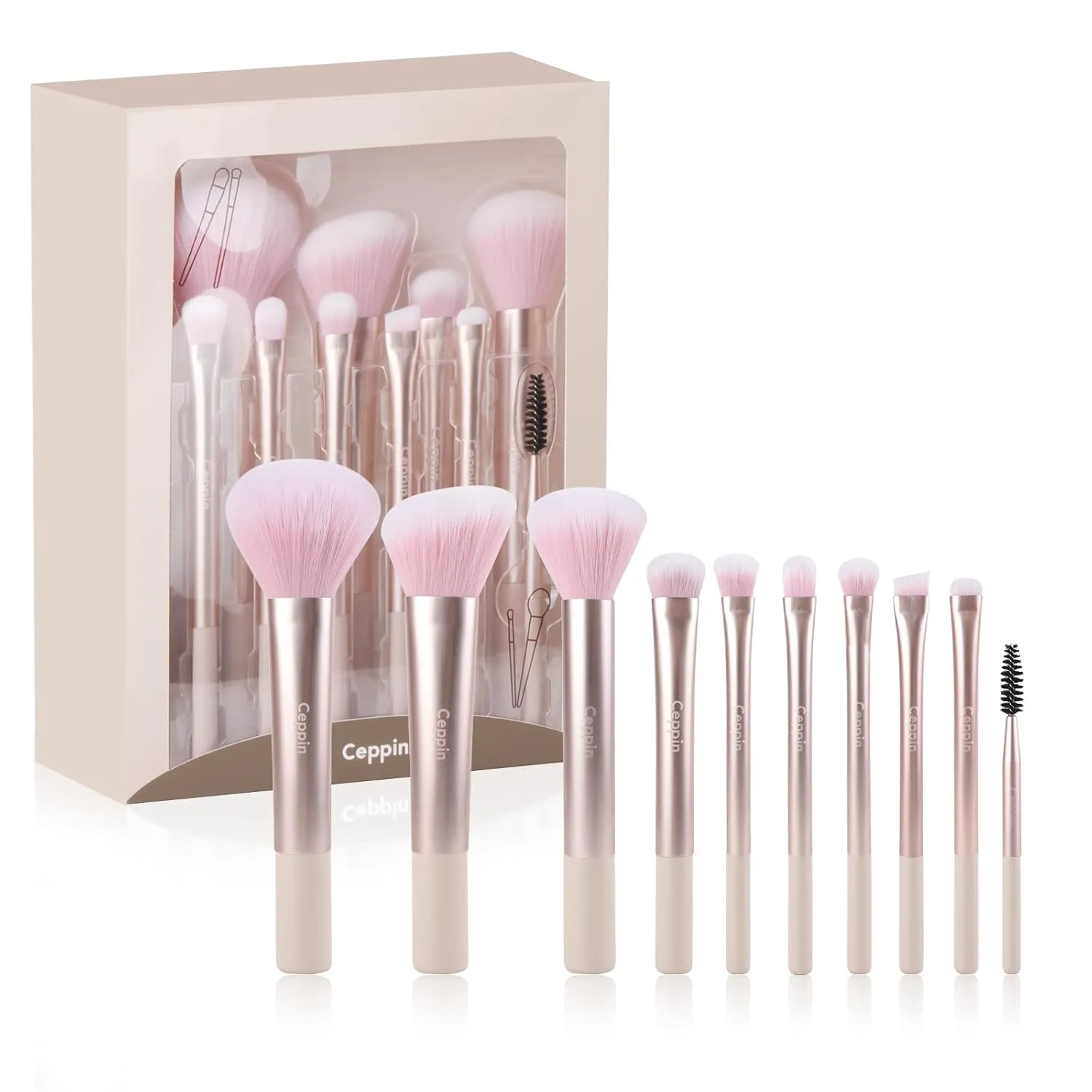 Professional Makeup Brushes 10Pcs, Premium Synthetic Make Up Brush Set, Powder Foundation Contour Blush Concealer Eye Shadow Blending Liner Makeup Brush Kit (Pink)