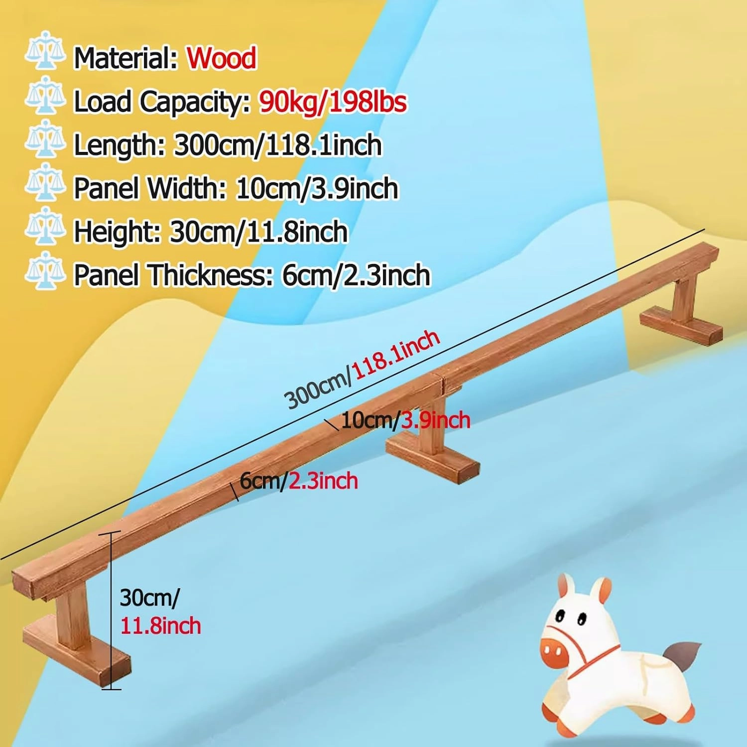 Professional Balance Gymnastics Beam, Extra-Firm Wooden Floor Walking Beam Bar, 59 79 118 Inch Long Home Gymnastics Equipment for School Club Gym Center ( Size : 300cm(118.1in) long/10cm(3.9in) width