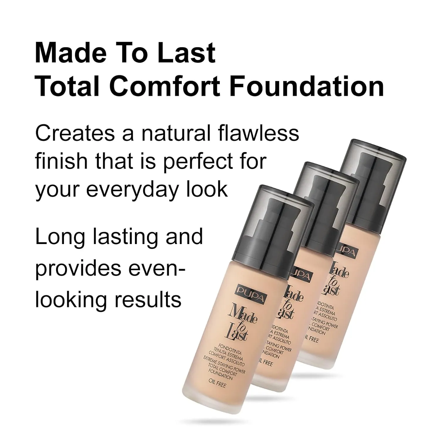 PUPA Milano Made To Last Extreme Staying Power Total Comfort Foundation - Extreme Hold Fluid Foundation - Long Lasting And Weather Resistant - Medium To High Coverage - Light Beige - 1.01 Oz