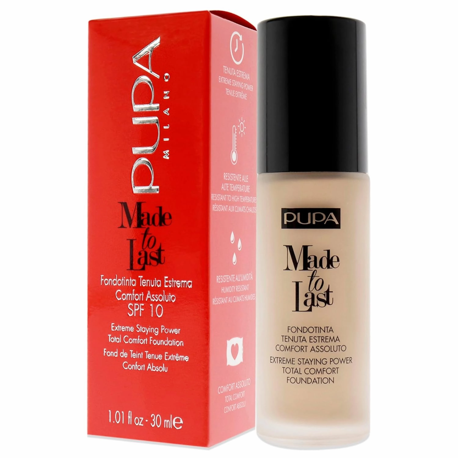 PUPA Milano Made To Last Extreme Staying Power Total Comfort Foundation - Extreme Hold Fluid Foundation - Long Lasting And Weather Resistant - Medium To High Coverage - Natural Beige - 1.01 Oz