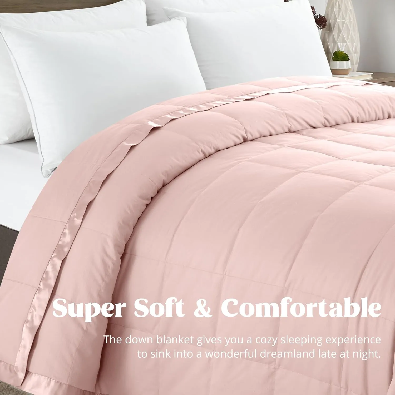 puredown® Blankets King Size - Soft Lightweight Down Blanket for All Seasons, Cozy Warm Luxury Bed Blanket with Satin Trim, Microfiber Cover, Blush Pink (108"X90")