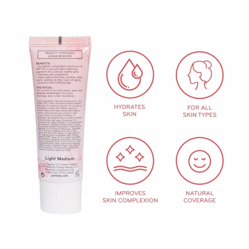 pūrlisse Radiant Glow Illuminating BB Cream with SPF 30 - Glow BB Cream Enriched with Goji & Hawthorn Berry for Dewy Skin - Helps to Improve Skin Texture & Radiance - Fair (1.4 oz)