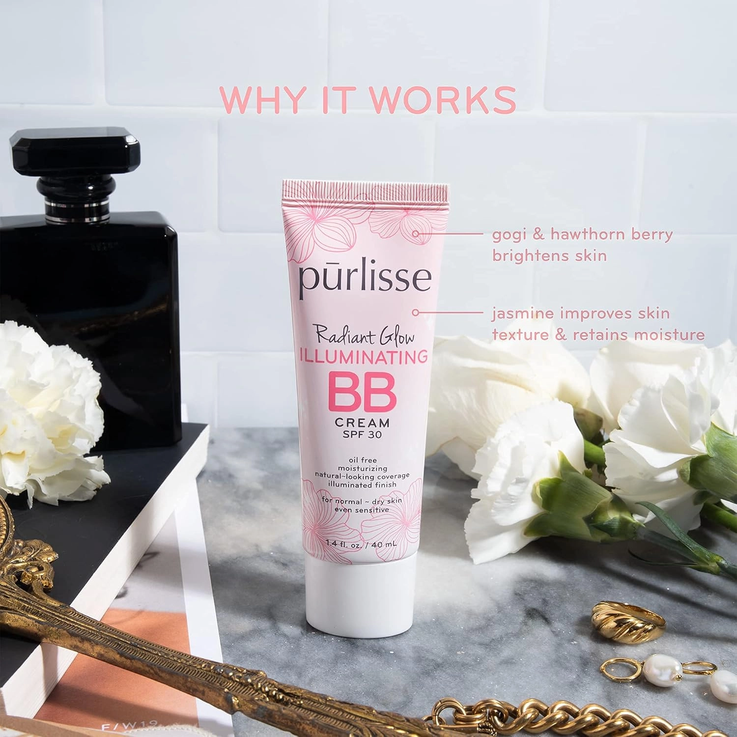 pūrlisse Radiant Glow Illuminating BB Cream with SPF 30 - Glow BB Cream Enriched with Goji & Hawthorn Berry for Dewy Skin - Helps to Improve Skin Texture & Radiance - Fair (1.4 oz)