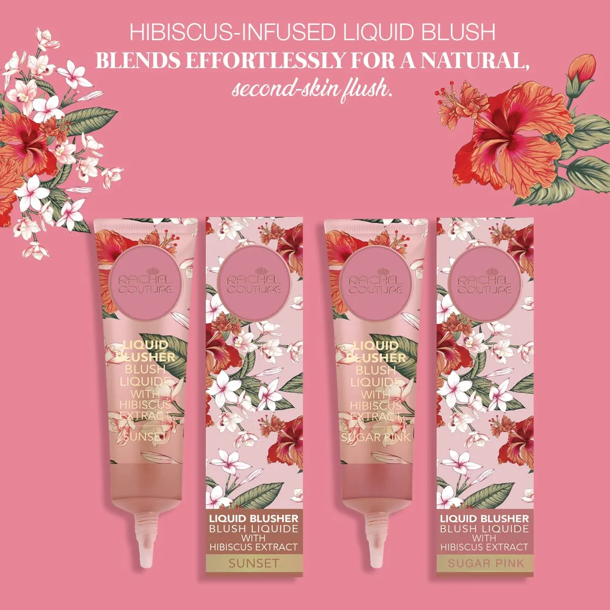 Rachel Couture Liquid Blush for Radiant, Glowing Cheeks | Vegan & Cruelty-Free | Hibiscus Extract Infused - 0.50 Oz - Sugar Pink