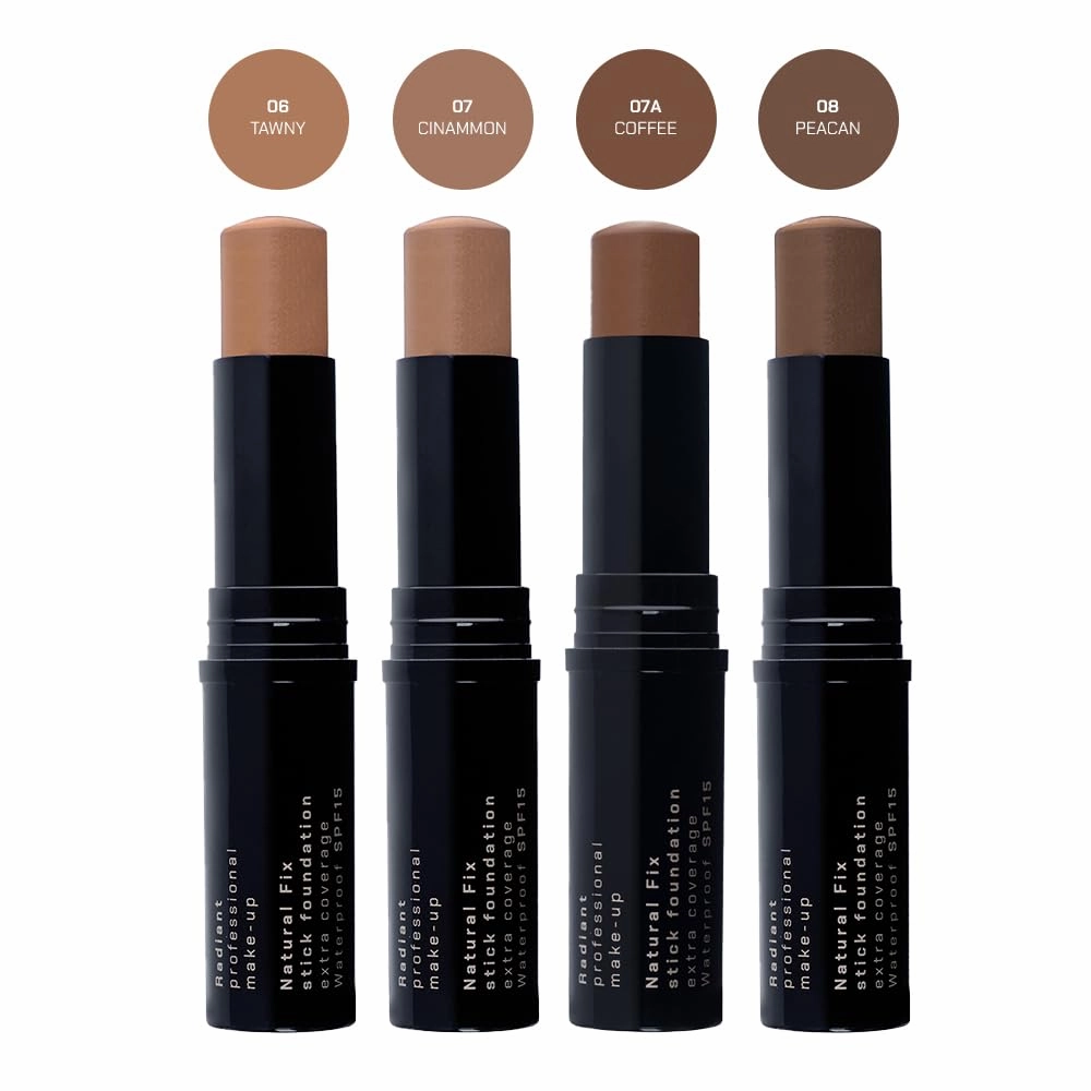 Radiant Professional Natural Fix Extra Coverage Stick Foundation - Full Coverage Waterproof Foundation & Contouring Stick - SPF 15 Paraben & Oil Free Matte Finish - 8.5 g - Tawny (06)