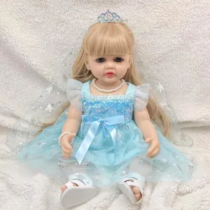Realistic Baby Doll, 22 Inch Lifelike Reborn Baby Dolls Silicone Full Body with Princess Dress, Long Hair Weighted Toddler Doll Toy Birthday Gift Set for Over 3 Years Old