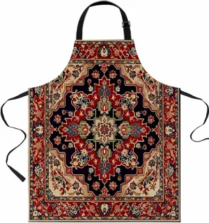 Red Bohemian Mandala Flower Waterproof Apron With Pockets,Western Rustic Tribal Medallion Kitchen Chefs Bib Cooking BBQ Grill Bake Adjustable Aprons for Women Home Garden Grooming Painting Gardening