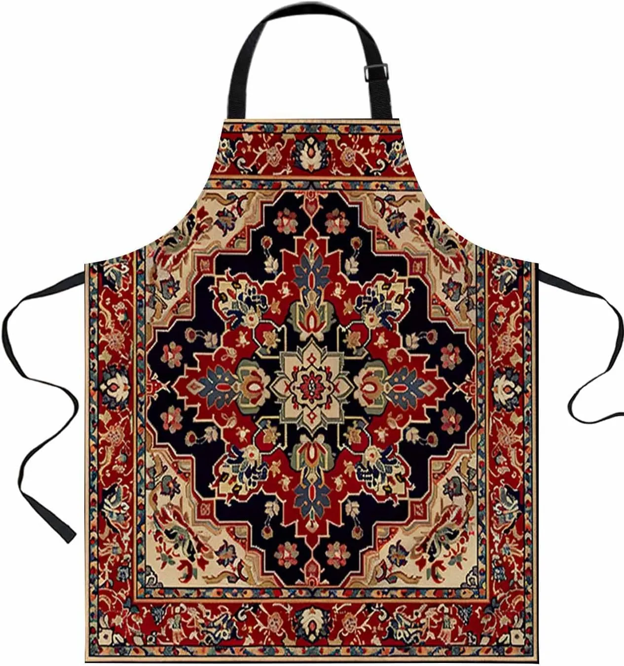 Red Bohemian Mandala Flower Waterproof Apron With Pockets,Western Rustic Tribal Medallion Kitchen Chefs Bib Cooking BBQ Grill Bake Adjustable Aprons for Women Home Garden Grooming Painting Gardening