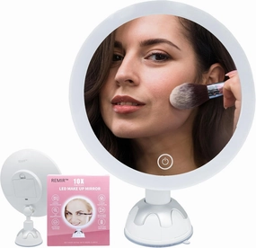 REMIR Vanity Mirror with Lights - 10X Magnifying Makeup Mirror with Suction Cup Base Mounts to Walls, Glass, Doors and Countertops - Smart Touch Control, 3 Dimmable Light Settings and 360 Swivel