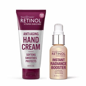 Retinol Anti-Aging Hand Cream - Conditions & Protects Skin, Nails & Cuticles   Retinol Instant Radiance Booster - Provides A Burst of Anti-Aging Hydration and Luminosity