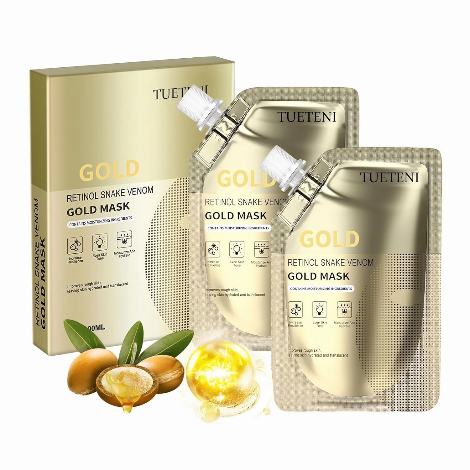 Retinol Snake Venom Peptide Gold Mask Treatment Deep Moisturizing Facial Masks For Anti Aging Puffiness Skincare Anti Wrinkle Tighten Skin & Revitalize Skin(2PCS)(2pcs)