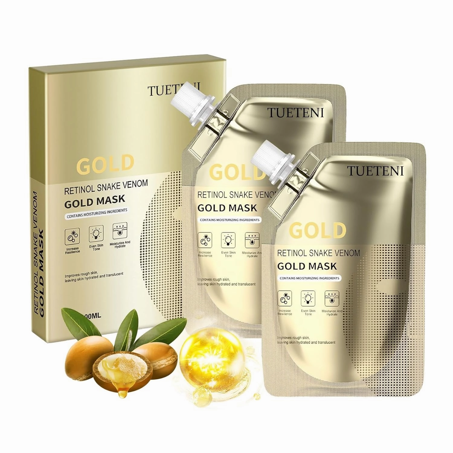 Retinol Snake Venom Peptide Gold Mask Treatment Deep Moisturizing Facial Masks For Anti Aging Puffiness Skincare Anti Wrinkle Tighten Skin & Revitalize Skin(2PCS)