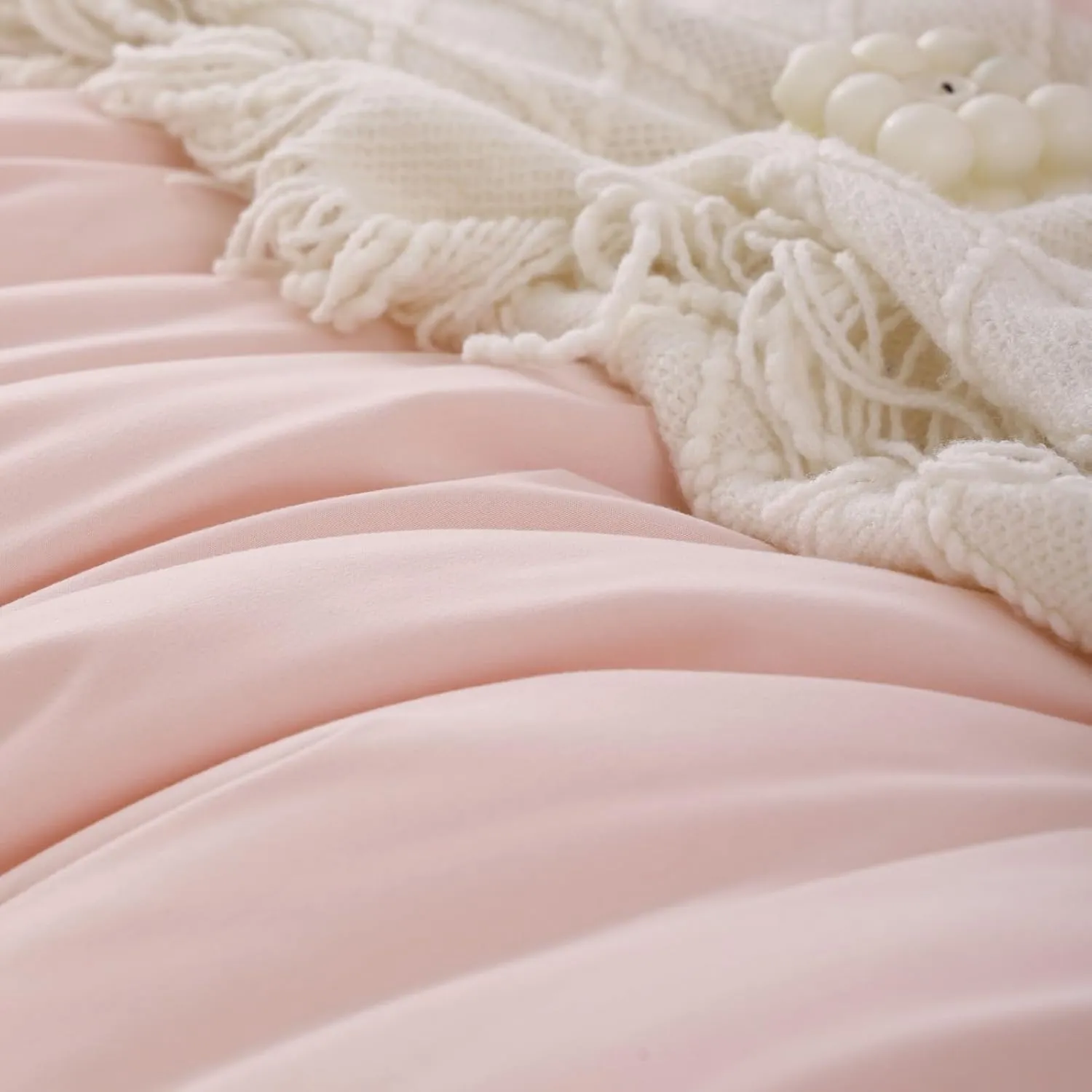 ROSGONIA Blush Comforter Set Queen, 3pcs (1 Boho Pink Comforter & 2 Pillowcases) All Season Soft Bedding Lightweight Bedspread Blanket Quilt