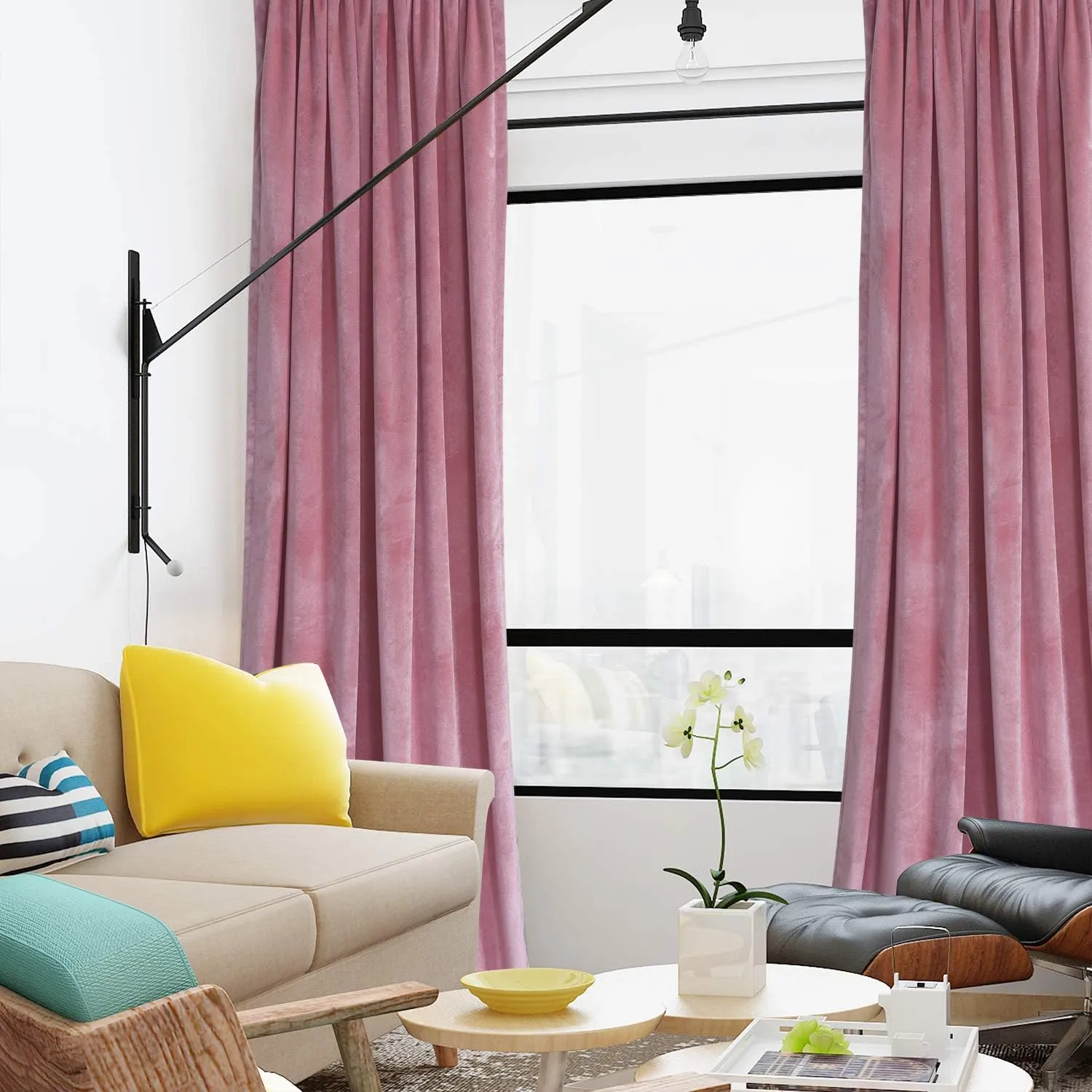 Roslynwood Blush Pink Velvet Curtains Light & Heat Block Window Treatment Energy Efficient Privacy Protection Drapes for Hotel/Living Room/Dining Room,Blush,W52 x L90, 2 Panels