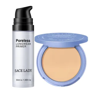 SACE LADY Face Powder Setting Makeup and Smooth Matte Primer Set, Oil Control Waterproof Lasting Blurring Face Cosmetics Kit 2Pcs