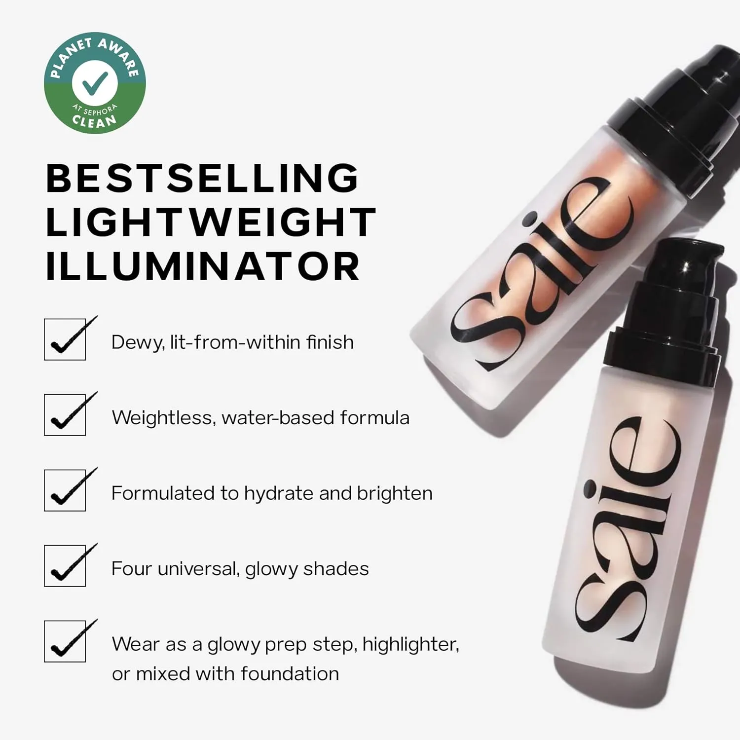 Saie Glowy Super Gel Lightweight Illuminator - Luminizer and Makeup Primer for Glowing Skin - Enriched with Vitamin C   Hydrating Squalane Oil - Warmglow (1 oz)