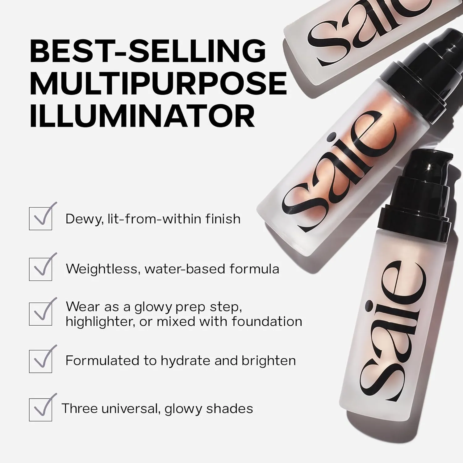 Saie Mini Glowy Super Gel Lightweight Illuminator - Luminizer   Makeup Primer for Glowing Skin - Enriched with Vitamin C   Hydrating Squalane Oil - Roseglow (0.5 oz)