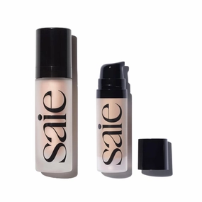 Saie Glowy Super Gel Warmglow Duo - Lightweight Illuminator & Makeup Primer for Glowing Skin - Soft Warm Gold (1 oz & 0.5 oz)