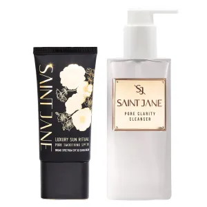 Saint Jane - Sun Ritual Pore Smoothing SPF 30 Mineral Sunscreen   Pore Clarity Cleanser BUNDLE | Luxury, Clean Skincare