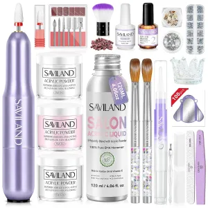 SAVILAND Advanced Acrylic Nail Kit with Drill: Professional Acrylic Nail Kit with Everything Acrylic Powder Liquid Nail Brush Primer Top Gel Rhinestones Nails Kit Acrylic Set Manicure Tools Salon DIY