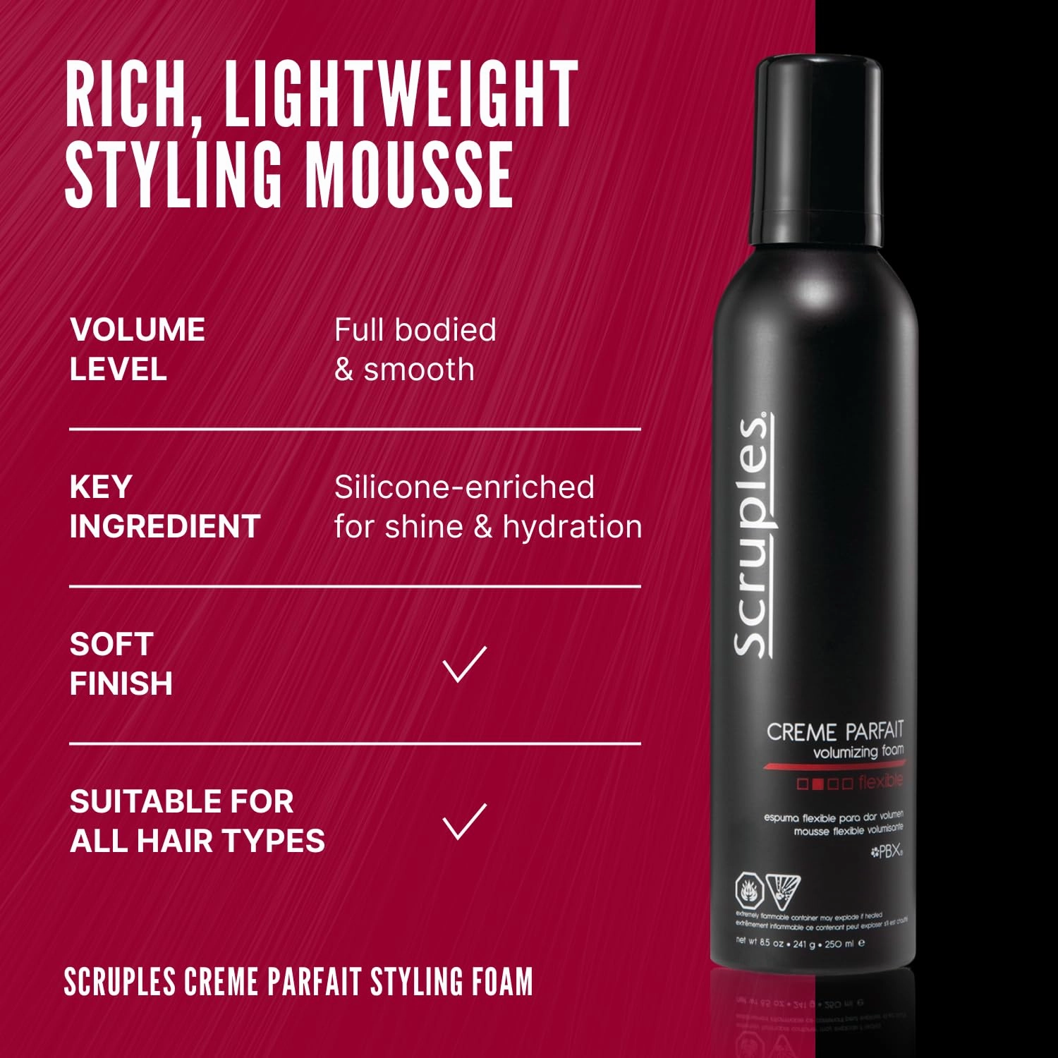 Scruples Creme Parfait Volumizing Foam - Rich & Weightless Styling Foam for Ultimate Smoothing Control, Hydration and Frizz-Free Hold - Alcohol-Free Volume Hair Mousse for Fine to Thick Hair (8.5 oz)