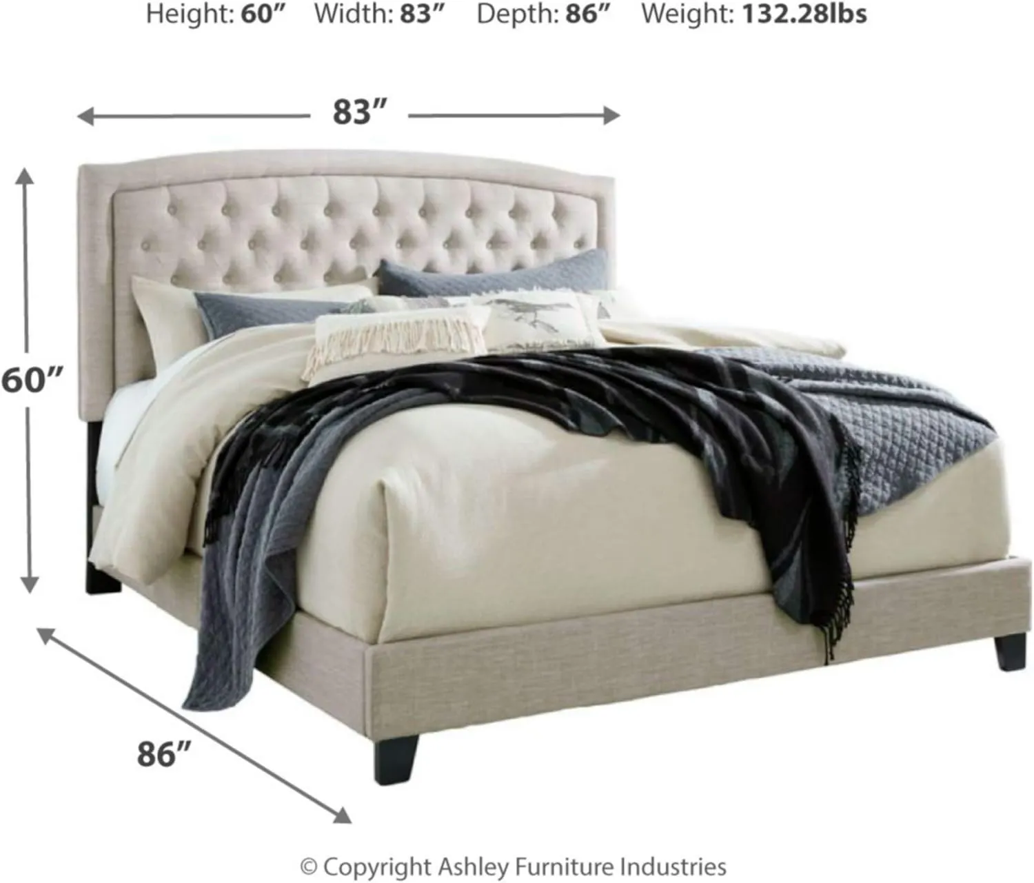 Signature Design by Ashley Jerary Farmhouse Button-Tufted Upholstered Platform Bed, King, Light Gray