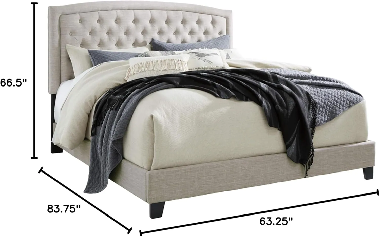 Signature Design by Ashley Jerary Farmhouse Button-Tufted Upholstered Platform Bed, Queen, Light Gray
