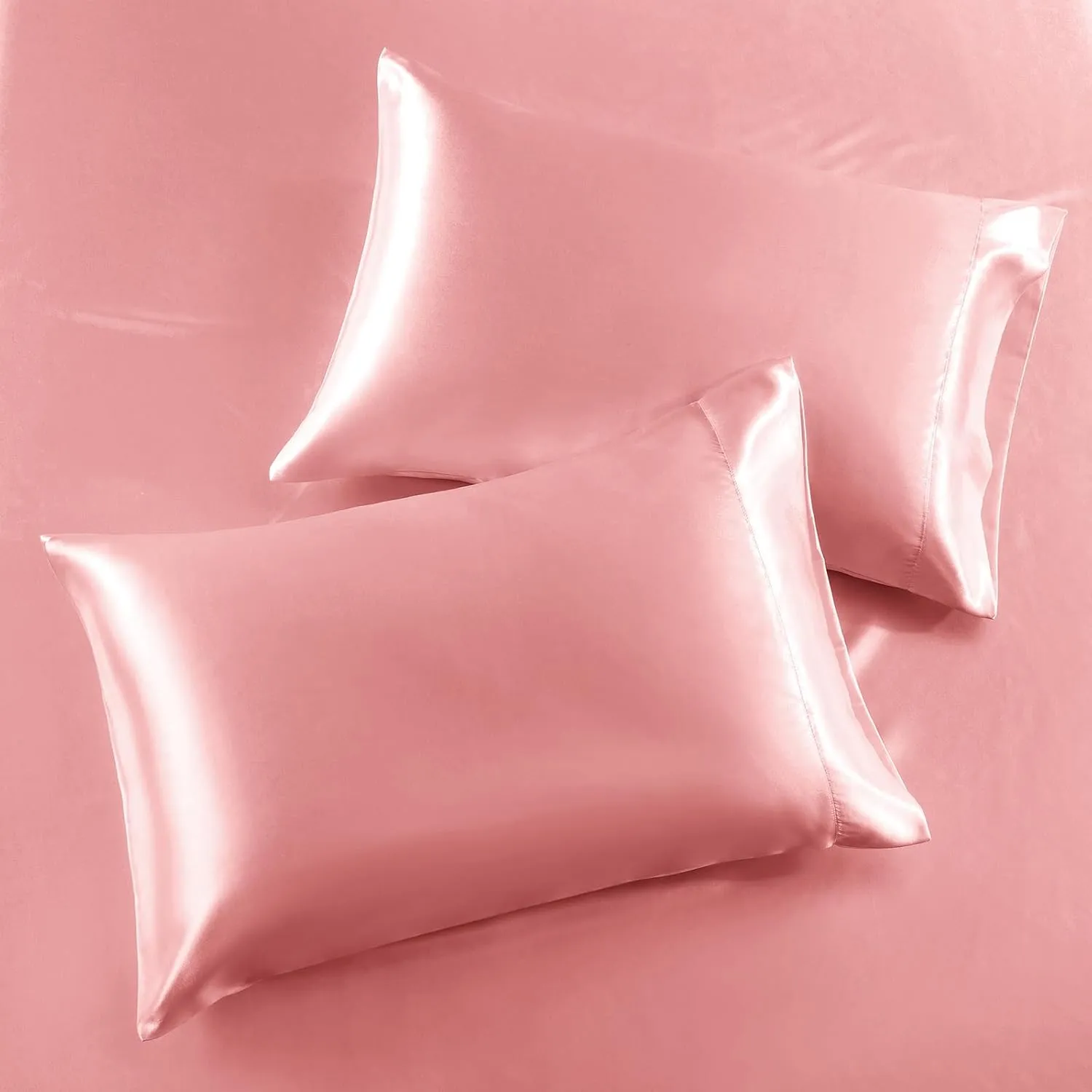 SiinvdaBZX 3-Piece Set Satin Twin XL Fitted Sheet & 2 Pillowcase, Blush Pink Silky Soft Fitted Bottom Sheet Twin Extra Long Bed Sheets, Wrinkle Free, Fade Resistant (Deep Up to 15")
