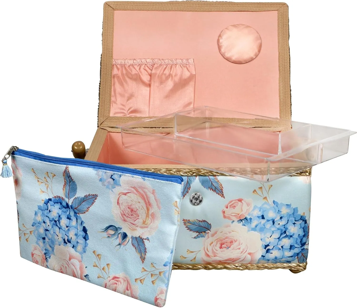 SINGER Sew'n Stow Sewing Basket and Zipper Pouch-Hydrangeas Print 00045