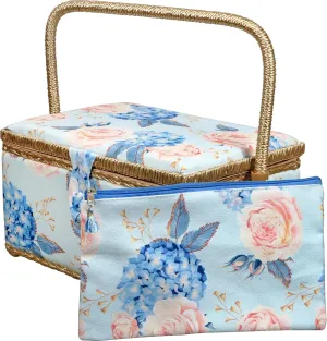 SINGER Sew'n Stow Sewing Basket and Zipper Pouch-Hydrangeas Print 00045