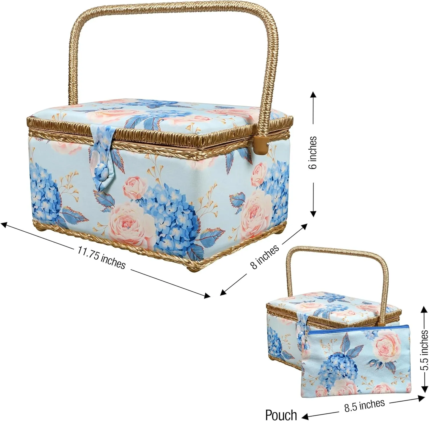 SINGER Sew'n Stow Sewing Basket and Zipper Pouch-Hydrangeas Print 00045