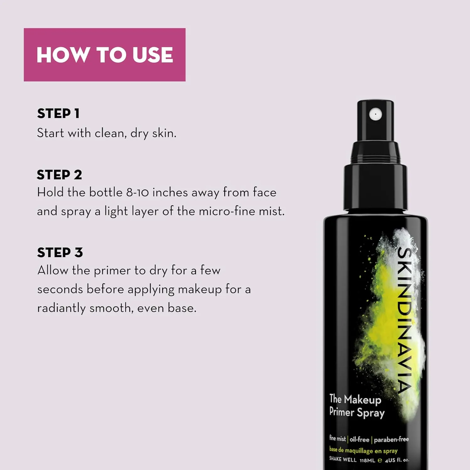 Skindinavia The Makeup Primer Spray - Hydrating Spray On Base Layer For Normal & Combination Skin - Professional Pore Minimizing Primer Mist for Face (4 Oz)