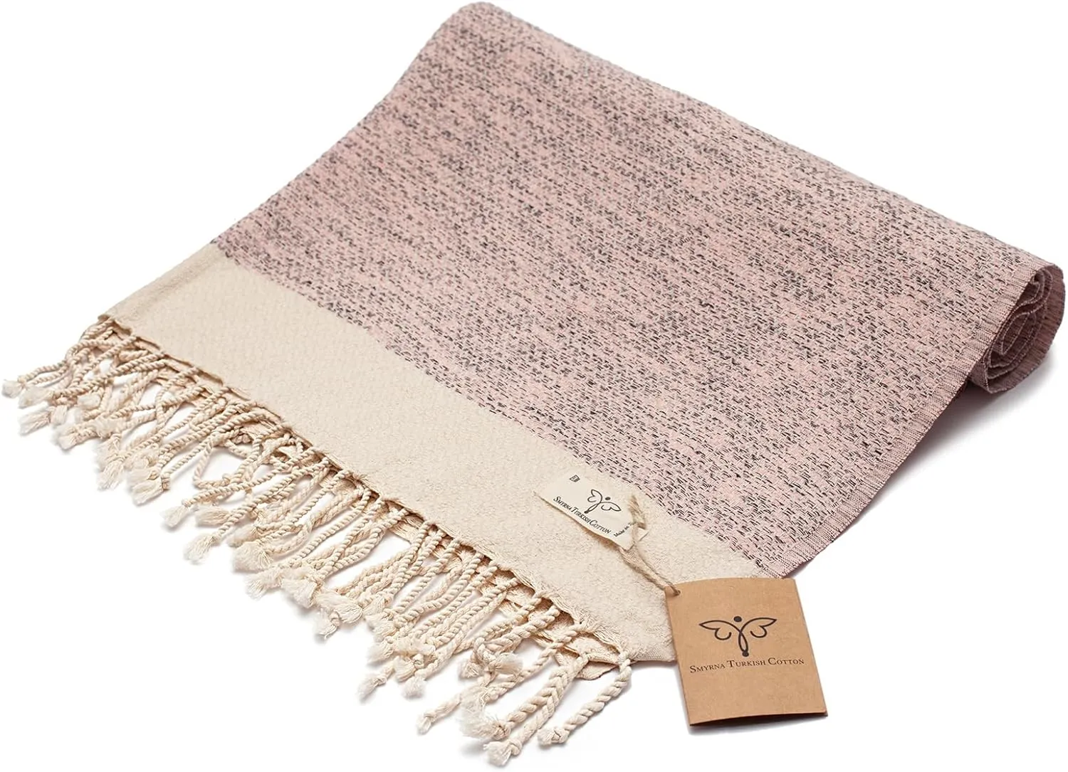 SMYRNA TURKISH COTTON Throw Blanket Vintage Series, Outdoor Blankets, Throws and Blankets for Couch, Sofa, Bed, Chair, Beach Picnic, Travel Boho Turkish Blanket Throw (Blush Pink, 50"x60")