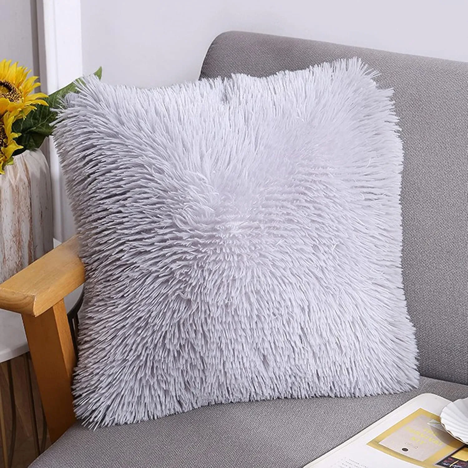 Soft Fur Faux Fur Throw Pillow Covers, 18"x18", Pack of 2 Peach Blush Plush Decorative Tie Dye Pink Throw Girls Pillow Covers, Cute Cushion Cases Pillowcases for Sofa Couch Living Room Bedroom