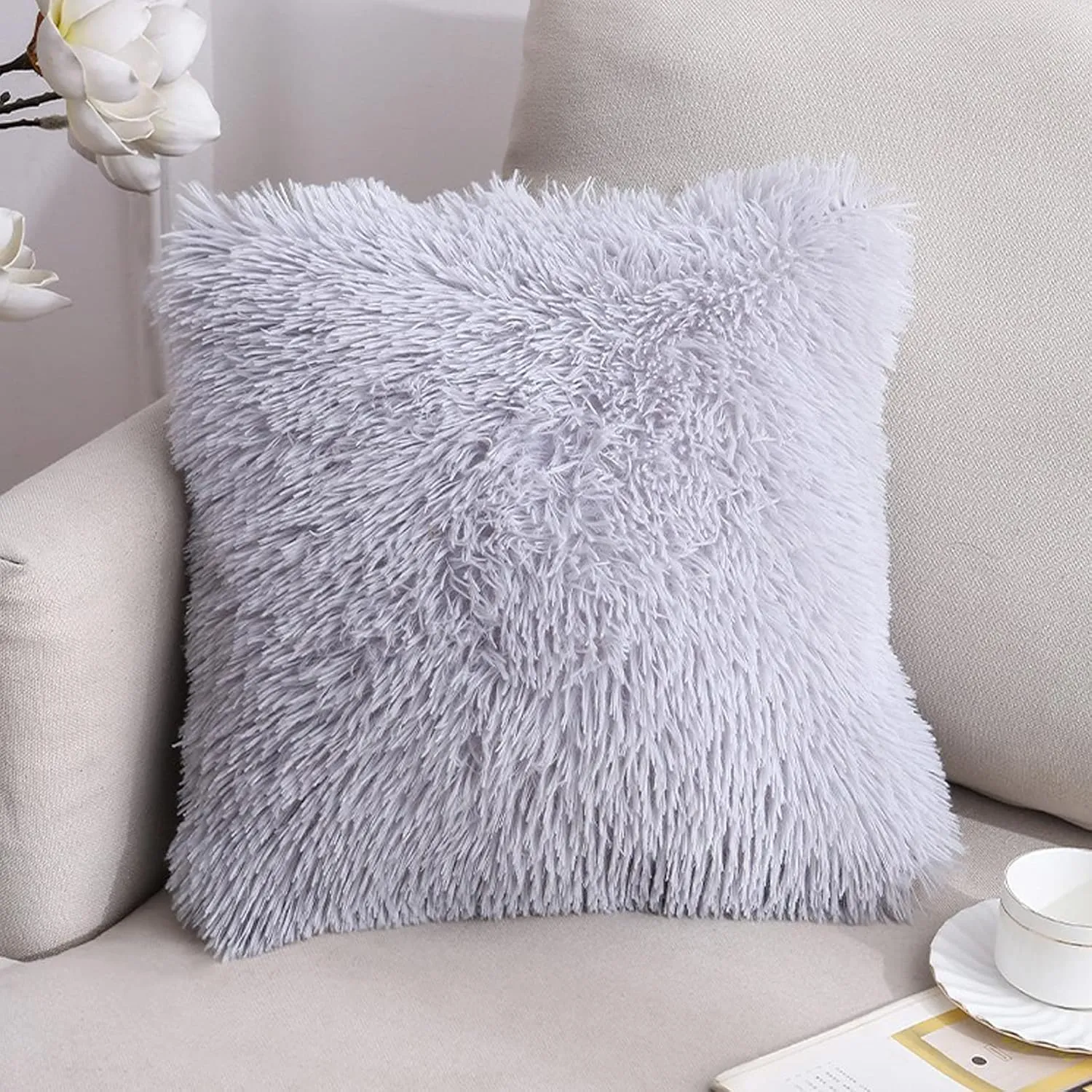 Soft Fur Faux Fur Throw Pillow Covers, 18"x18", Pack of 2 Peach Blush Plush Decorative Tie Dye Pink Throw Girls Pillow Covers, Cute Cushion Cases Pillowcases for Sofa Couch Living Room Bedroom