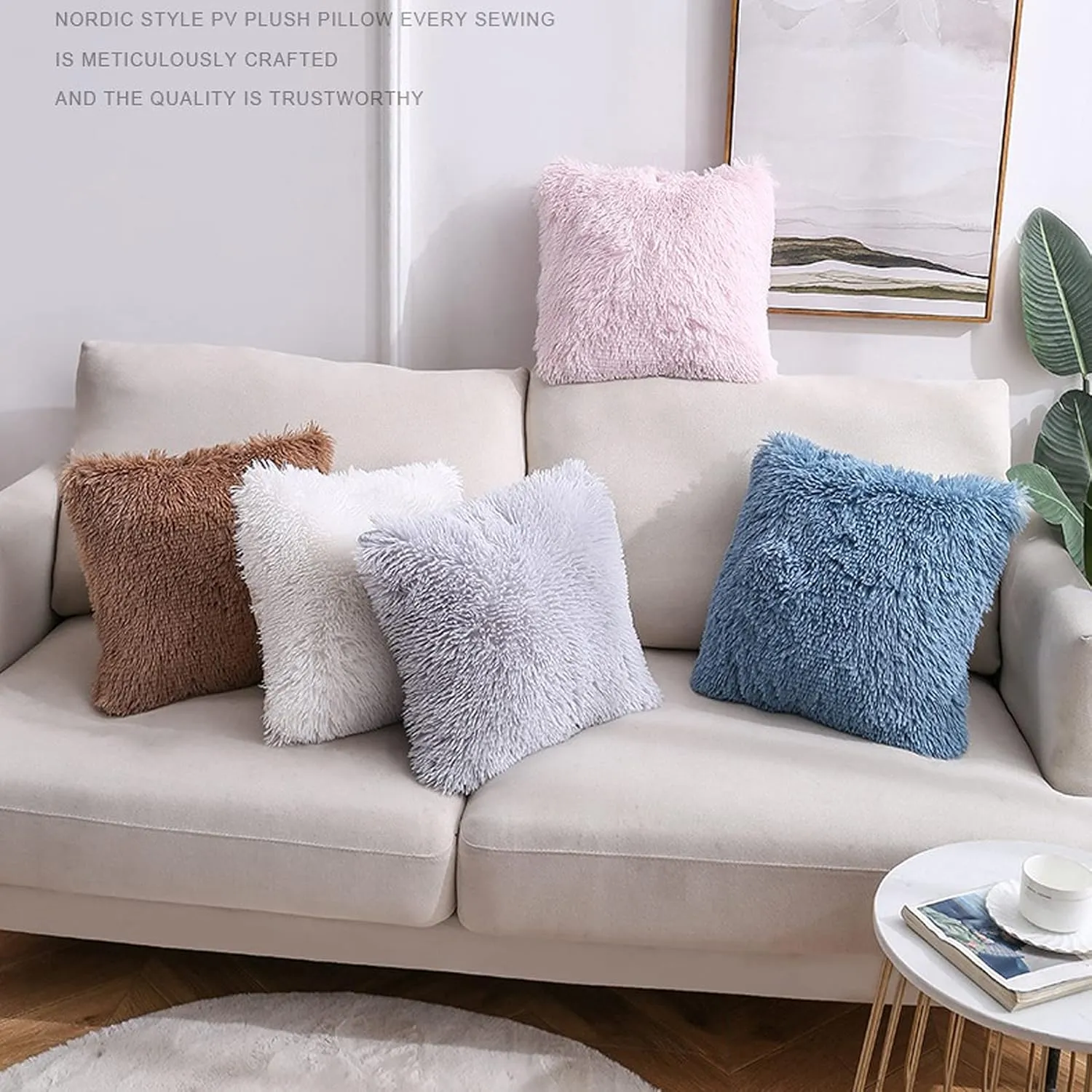 Soft Fur Faux Fur Throw Pillow Covers, 18"x18", Pack of 2 Peach Blush Plush Decorative Tie Dye Pink Throw Girls Pillow Covers, Cute Cushion Cases Pillowcases for Sofa Couch Living Room Bedroom