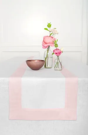 Solino Home Linen Table Runner 90 Inches Long - 100% Pure Linen Blush Pink and White Table Runner 14 x 90 Inch for Summer - Contempo