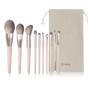 Solone Exquisite Makeup Brush Set (10pcs) - Peach Pink Synthetic Wood Handles - Powder, Contour, Blush, Eyeshadow, Blending, Pencil, Detail, and Accent Dual-Ended Brushes; Vegan & Cruelty Free