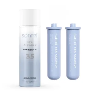Sonrei Sea Clearly Hydrating Facial SPF 35   Anti-aging Growth Factor Clear Sunscreen Gel & Primer | Broad Spectrum UV Protection | Water Resistant, Vegan, and Reef Safe | Non-greasy (3-Pack)