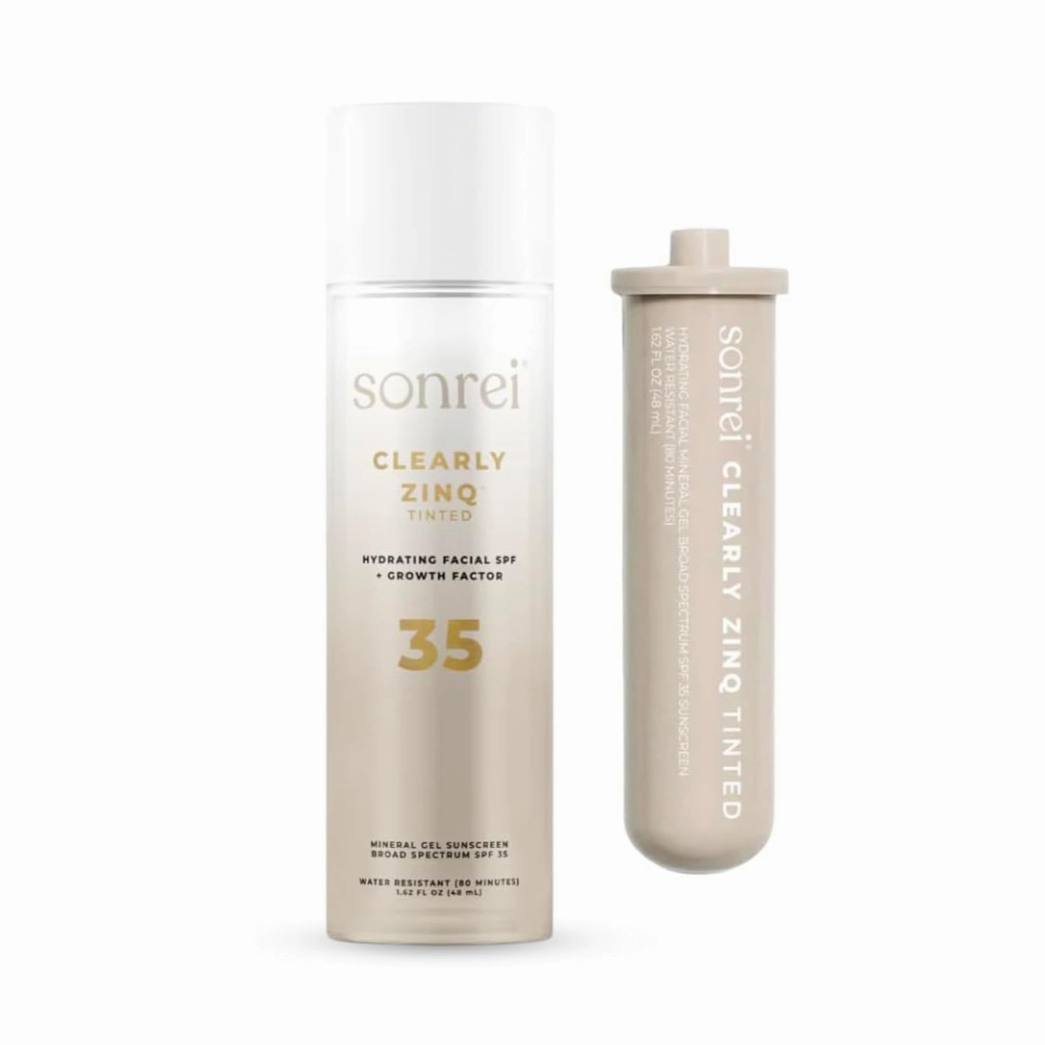 Sonrei Clearly Zinq Hydrating Tinted Facial SPF 35   Anti-aging Growth Factor Sunscreen Mineral Gel & Primer | Broad Spectrum UV Protection | Water Resistant, Vegan | 1.7 Fl oz. (Pack of 2)