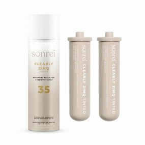 Sonrei Clearly Zinq Hydrating Tinted Facial SPF 35   Anti-aging Growth Factor Sunscreen Mineral Gel & Primer | Broad Spectrum UV Protection | Water Resistant, Vegan | Non-greasy with 2 REFILL, 3-Pack